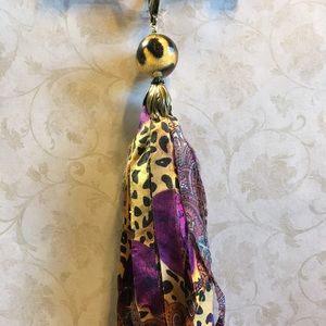 Silk leopard print and magenta silk tassel purse charm pendant NWT Unique